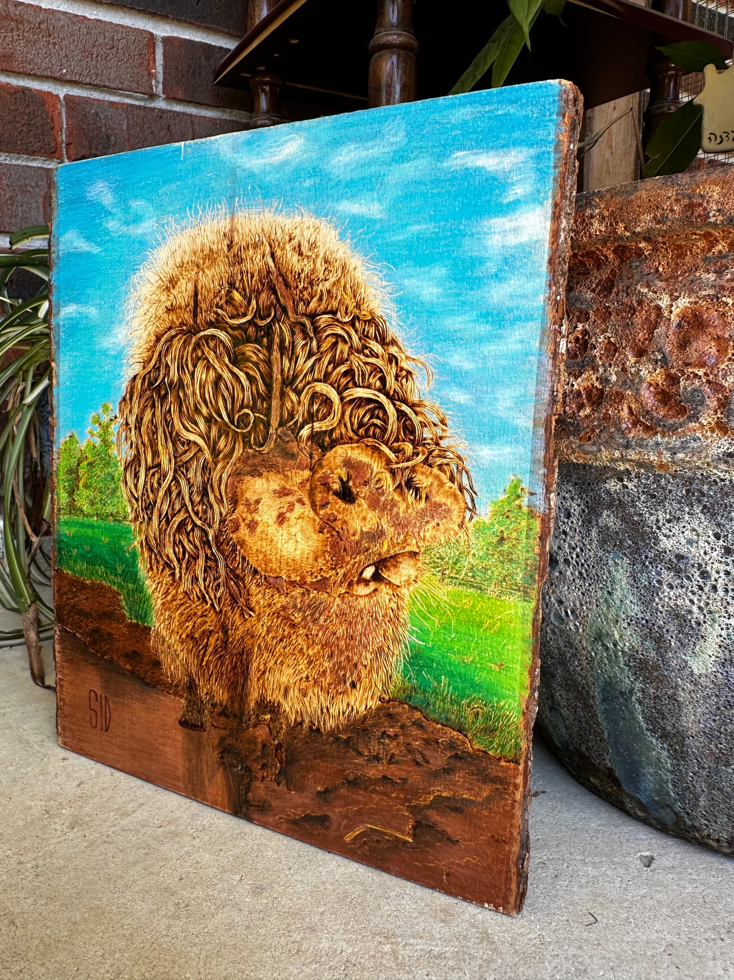 Sid the Swamp Pig Woodburning Portrait