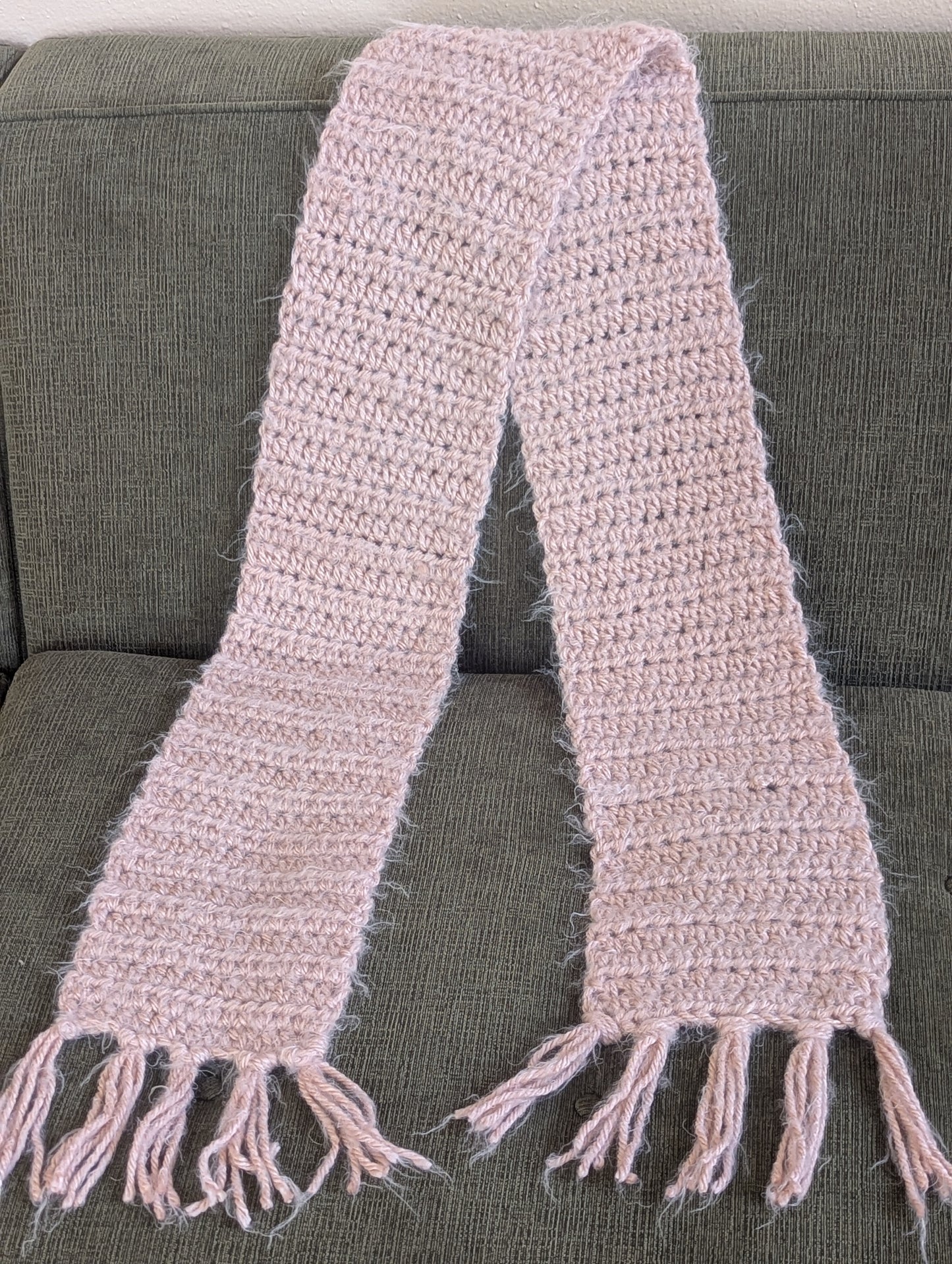 Blush Fringe Hand-Crocheted Scarf