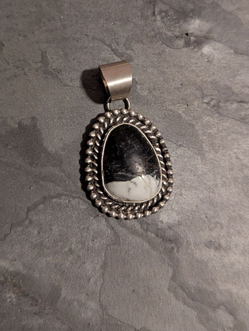 White Buffalo Stone Sterling Silver Pendant