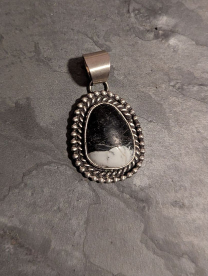 White Buffalo Stone Sterling Silver Pendant