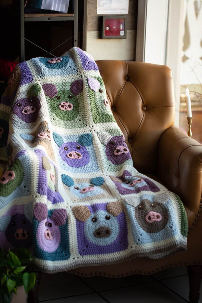 Pigs on a Blanket (Hand-crocheted Afghan) by Anita Goff