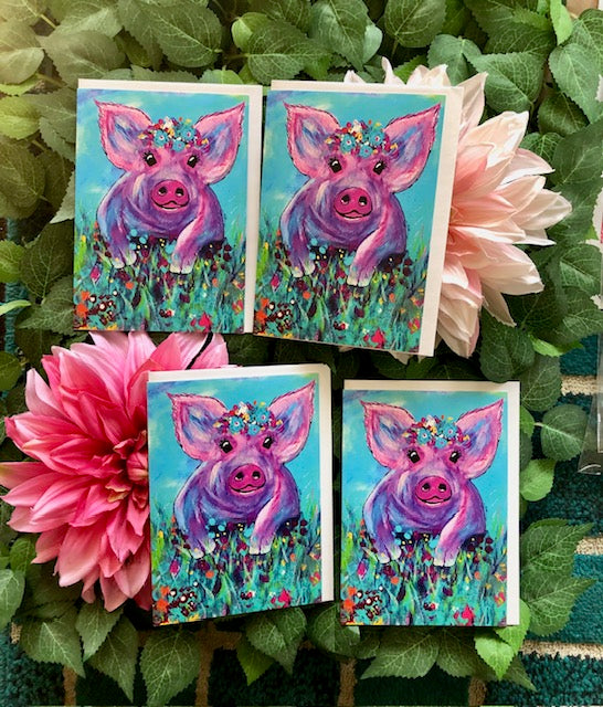 Art Cards (Pig in Pinks and Purple) by Christina Hennig