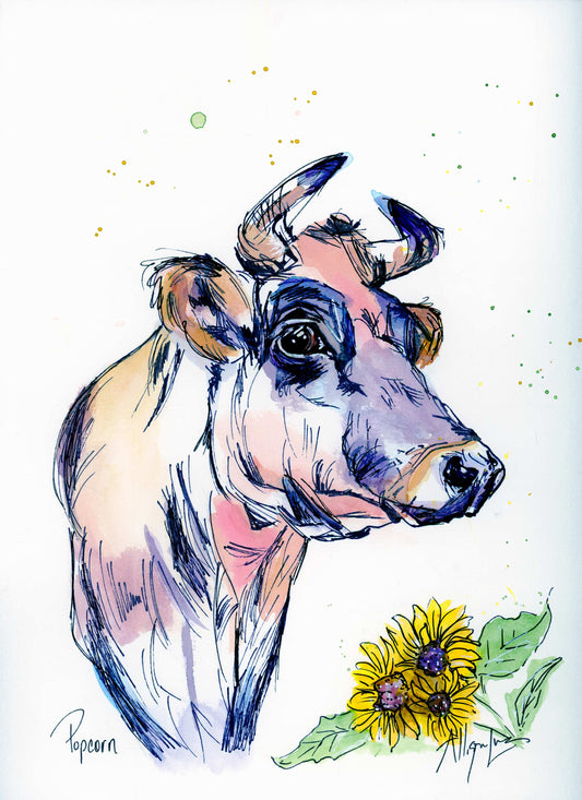 Popcorn — Watercolor & Ink Portrait Print by Allie for the Soul