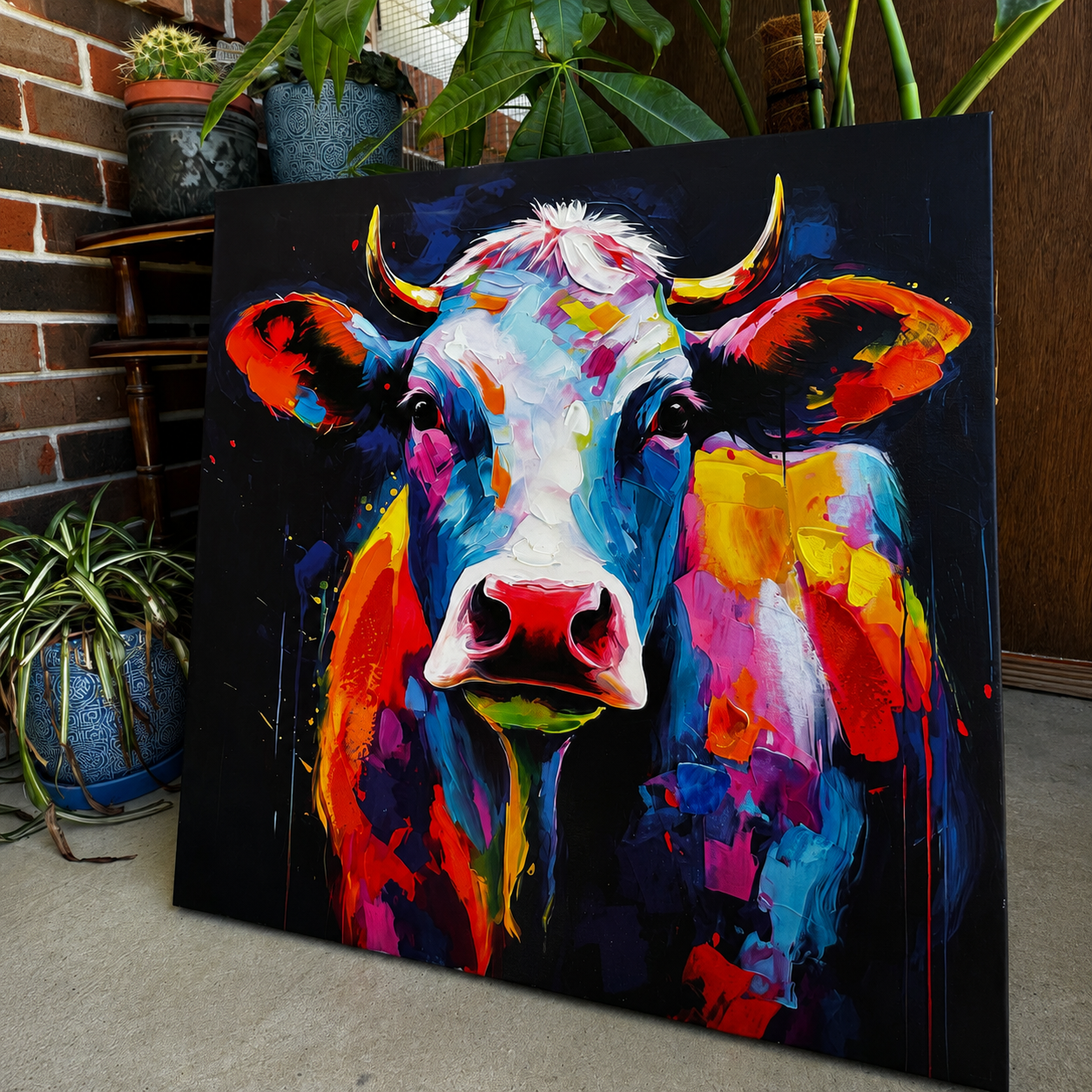 Cow Portrait by Ivan Guaderrama – Framed Canvas Print