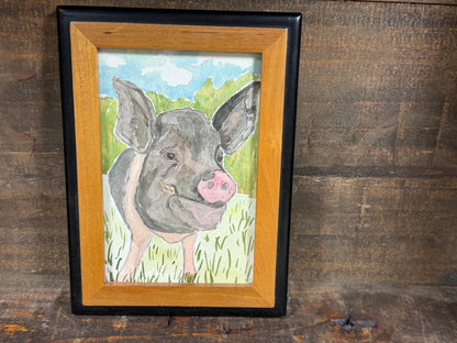 Hamilton - framed original watercolor by the Vegan Potter