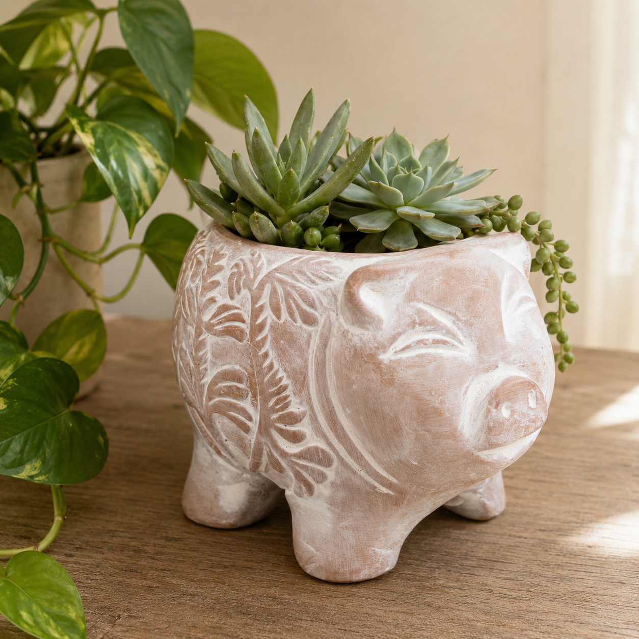Happy Pig Planter - Handcrafted Terracotta Planter