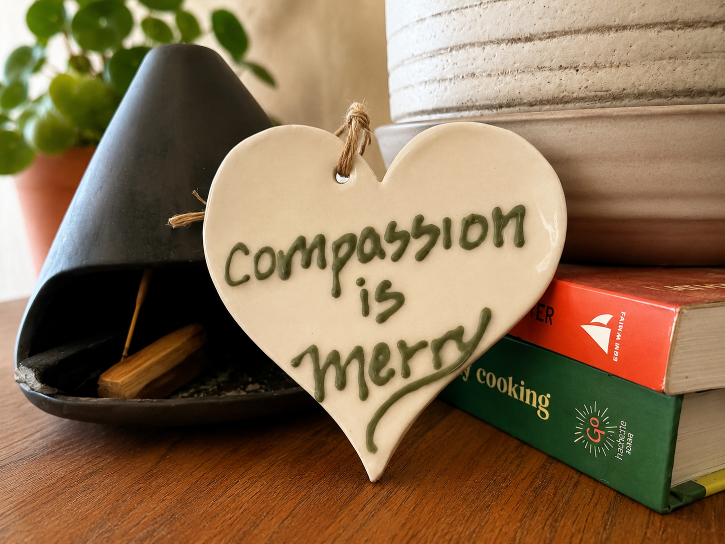 Holiday Heart: Compassion is Merry - Handcrafted Ceramic Ornament