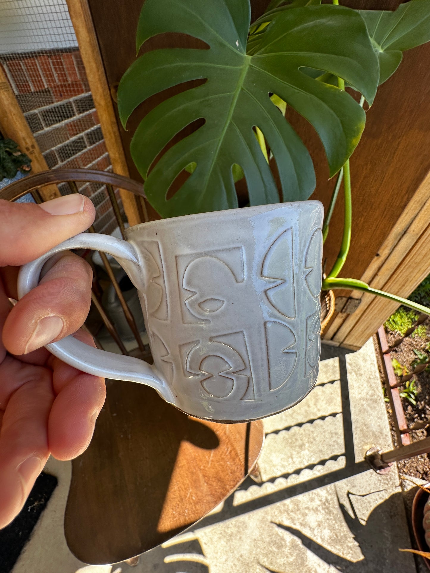 Soft Geometric Pattern Mug - Handcrafted Ceramics by the Vegan Potter
