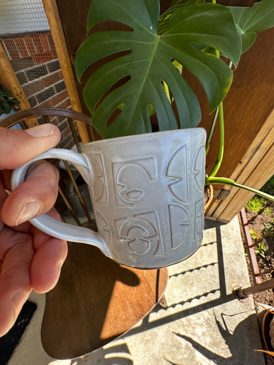 Soft Geometric Pattern Mug - Handcrafted Ceramics by the Vegan Potter