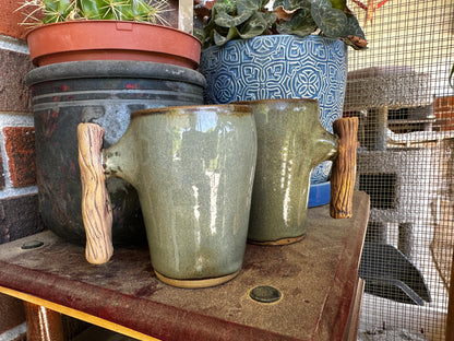 Hand-Thrown Stoneware Mugs with Branch Handles – Set of 2 by Petrichor Pottery