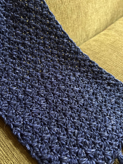 Hand-Crocheted Navy Scarf with Fringe