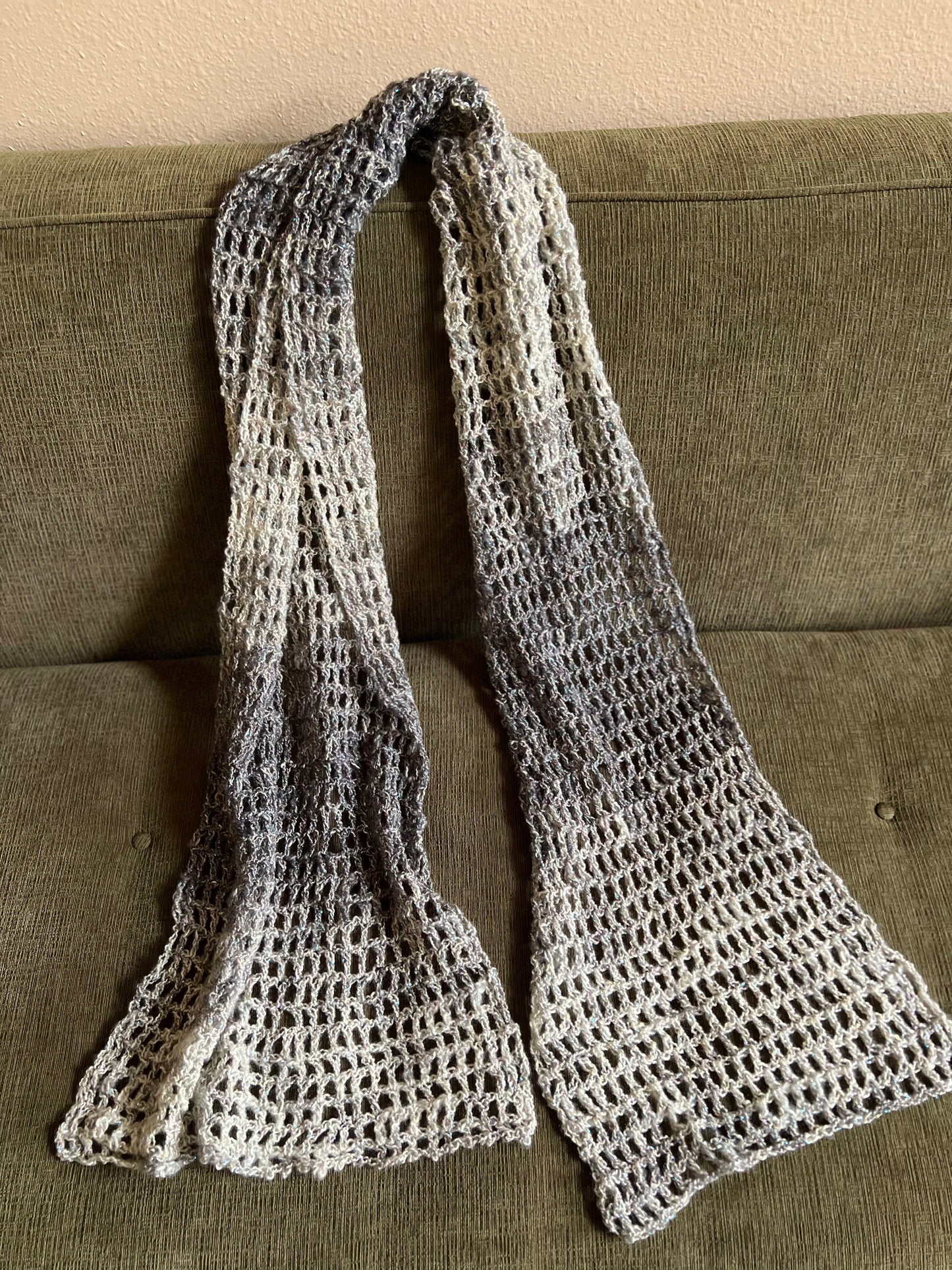 Hand-Crocheted Ombré Gray Stole – Vegan Sparkle Yarn