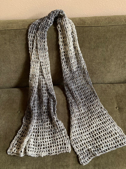 Hand-Crocheted Ombré Gray Stole – Vegan Sparkle Yarn
