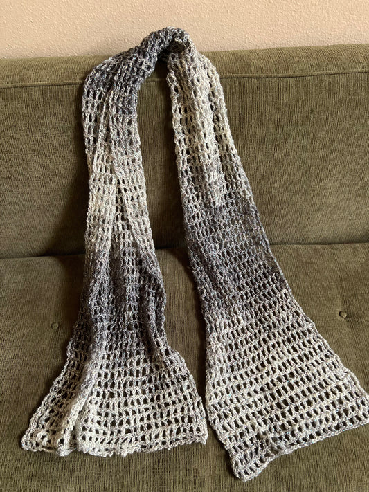 Hand-Crocheted Ombré Gray Stole – Vegan Sparkle Yarn