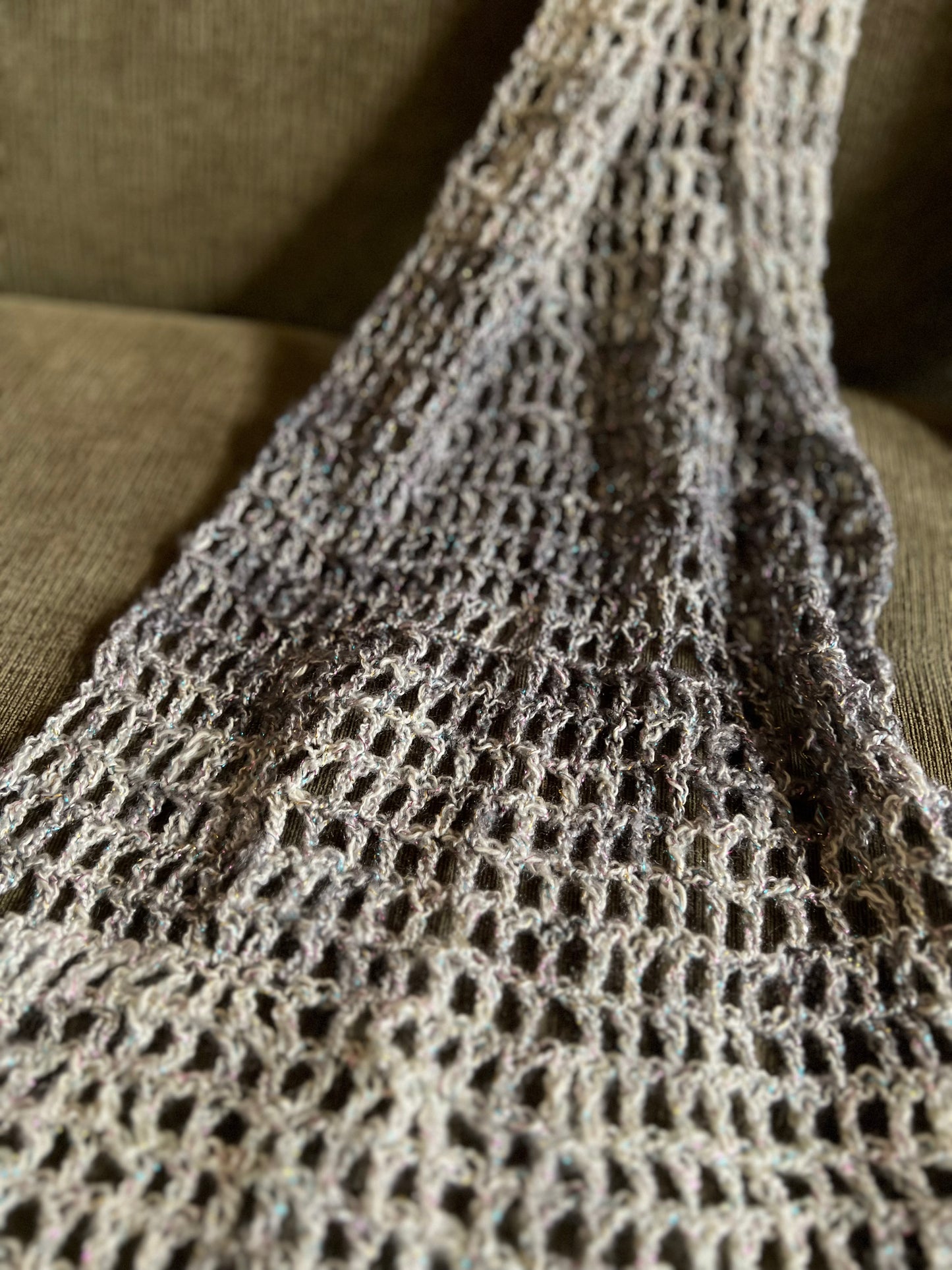 Hand-Crocheted Ombré Gray Stole – Vegan Sparkle Yarn