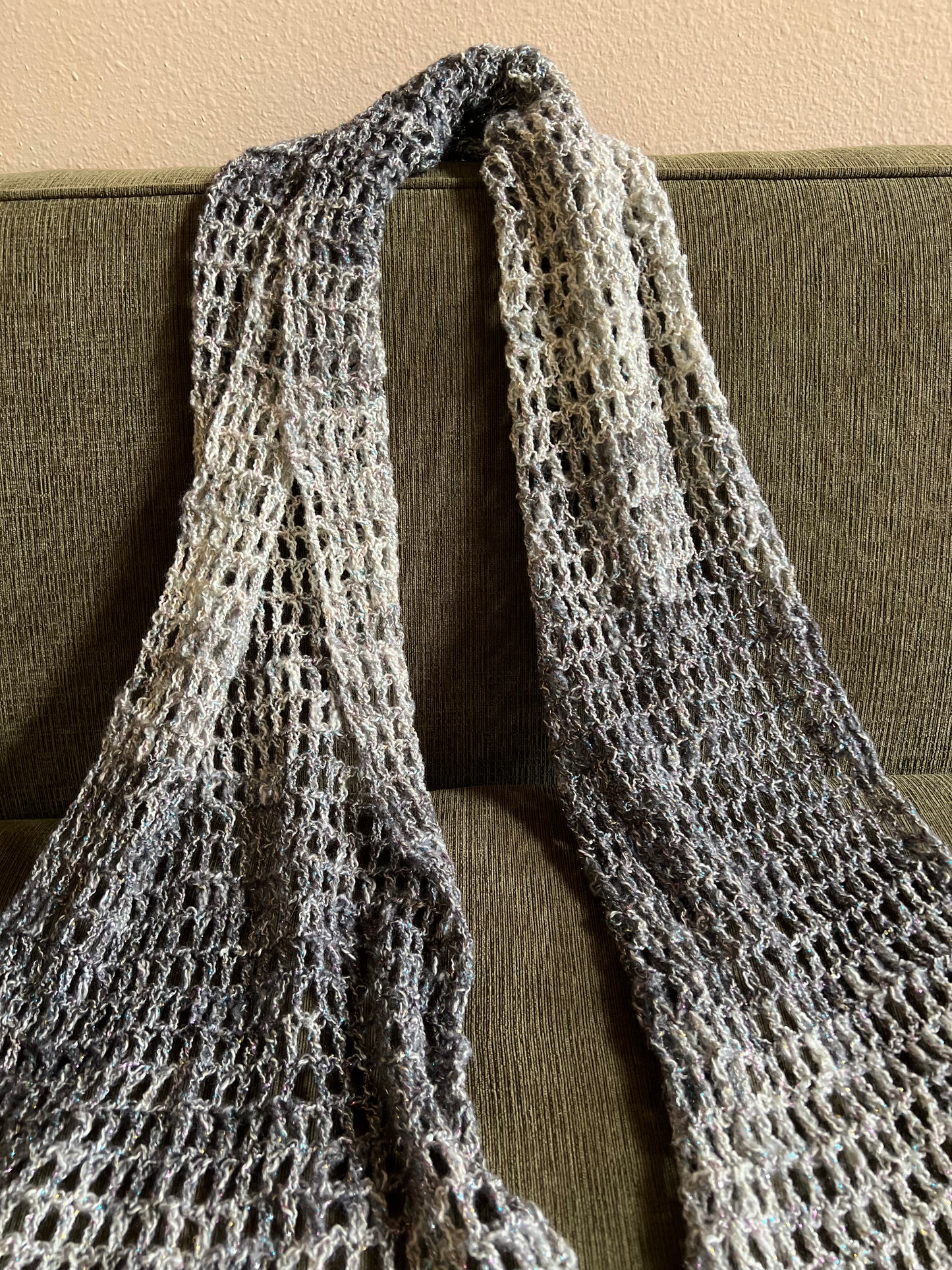 Hand-Crocheted Ombré Gray Stole – Vegan Sparkle Yarn
