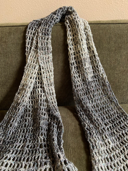 Hand-Crocheted Ombré Gray Stole – Vegan Sparkle Yarn