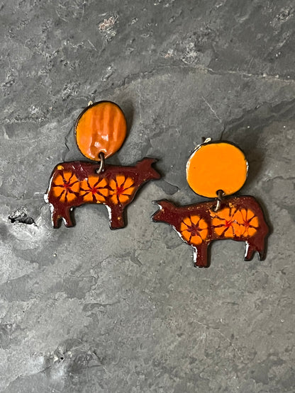 Hand-Enameled Cow Earrings – Christy Robinson Design