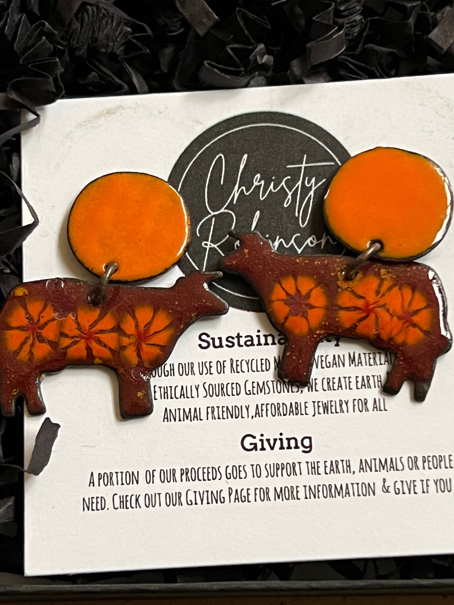 Hand-Enameled Cow Earrings – Christy Robinson Design