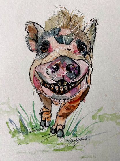 Tennessee Moonshine - Watercolor & Ink Portrait Print by Allie for the Soul