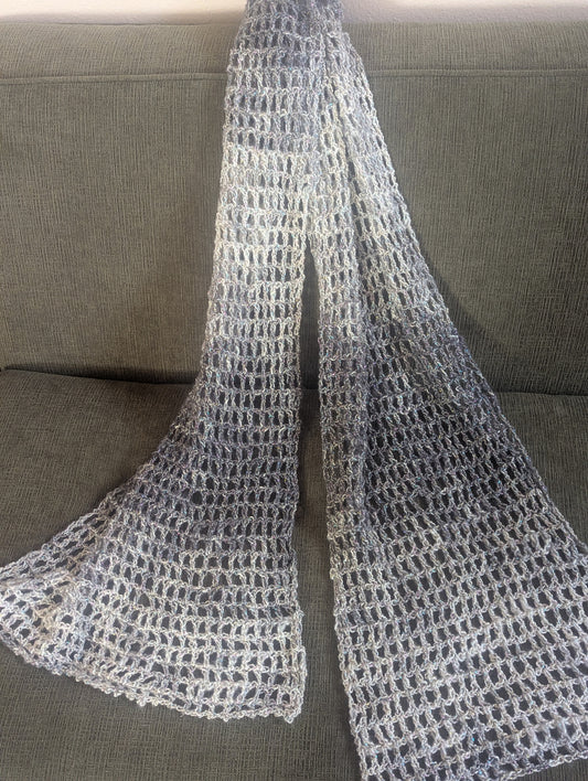 "Starlight" Openwork Hand-Crocheted Scarf with Metallic Thread
