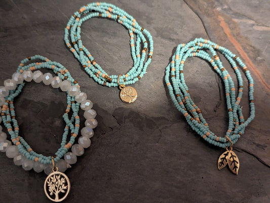 Tree of Life – Beaded Coastal Tones Bracelets (Set of 3)