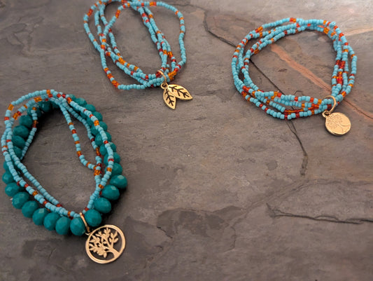 Tree of Life – Beaded Bracelets in Turquoise (Set of 3)