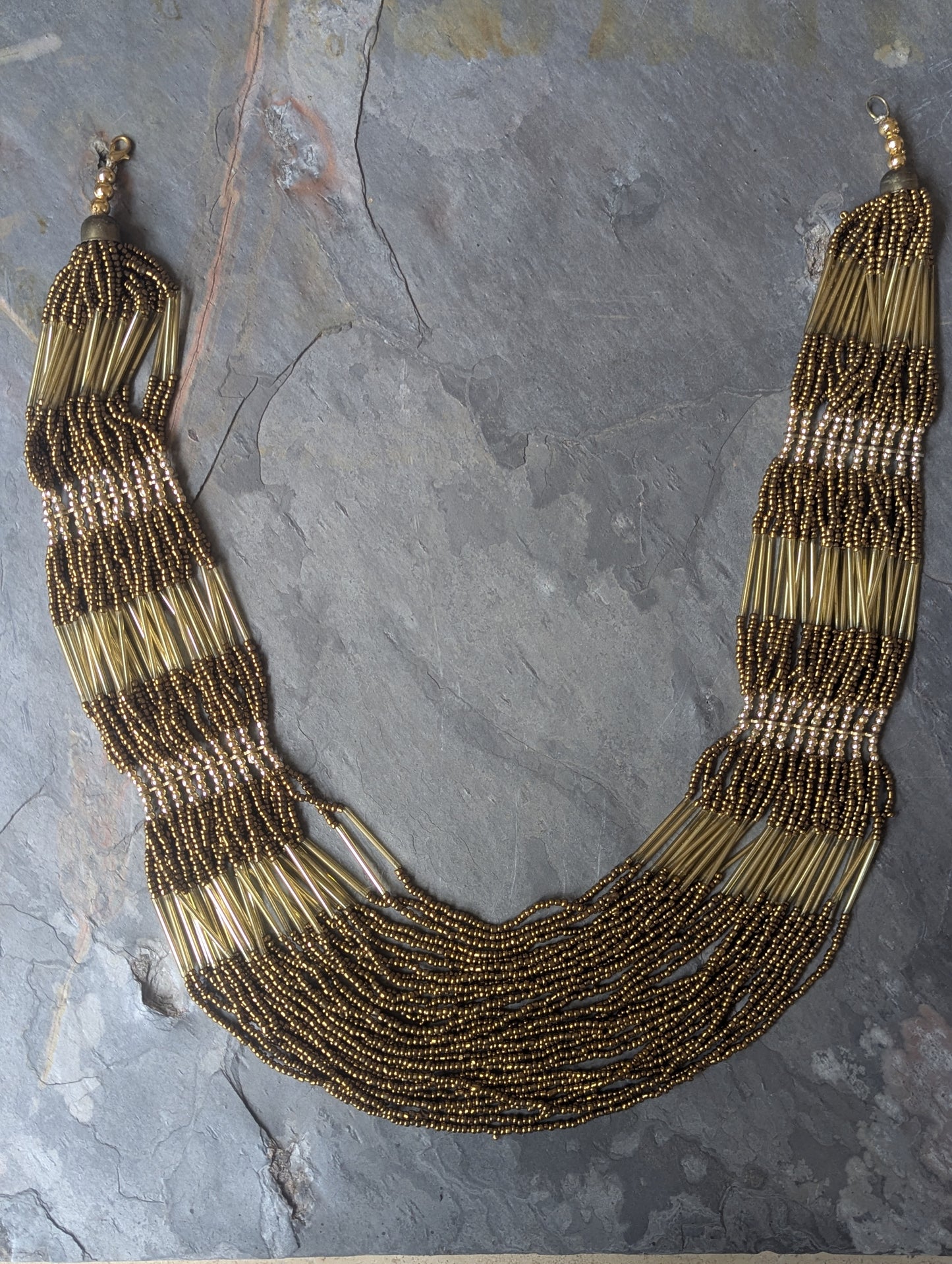 Multi-Strand Golden Bead Statement Necklace