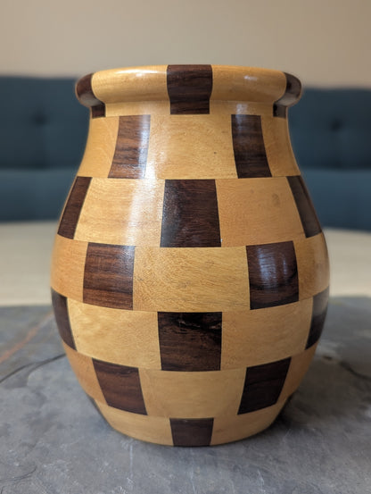 Segmented Wood Vase – Checkered Two-Tone Hardwood