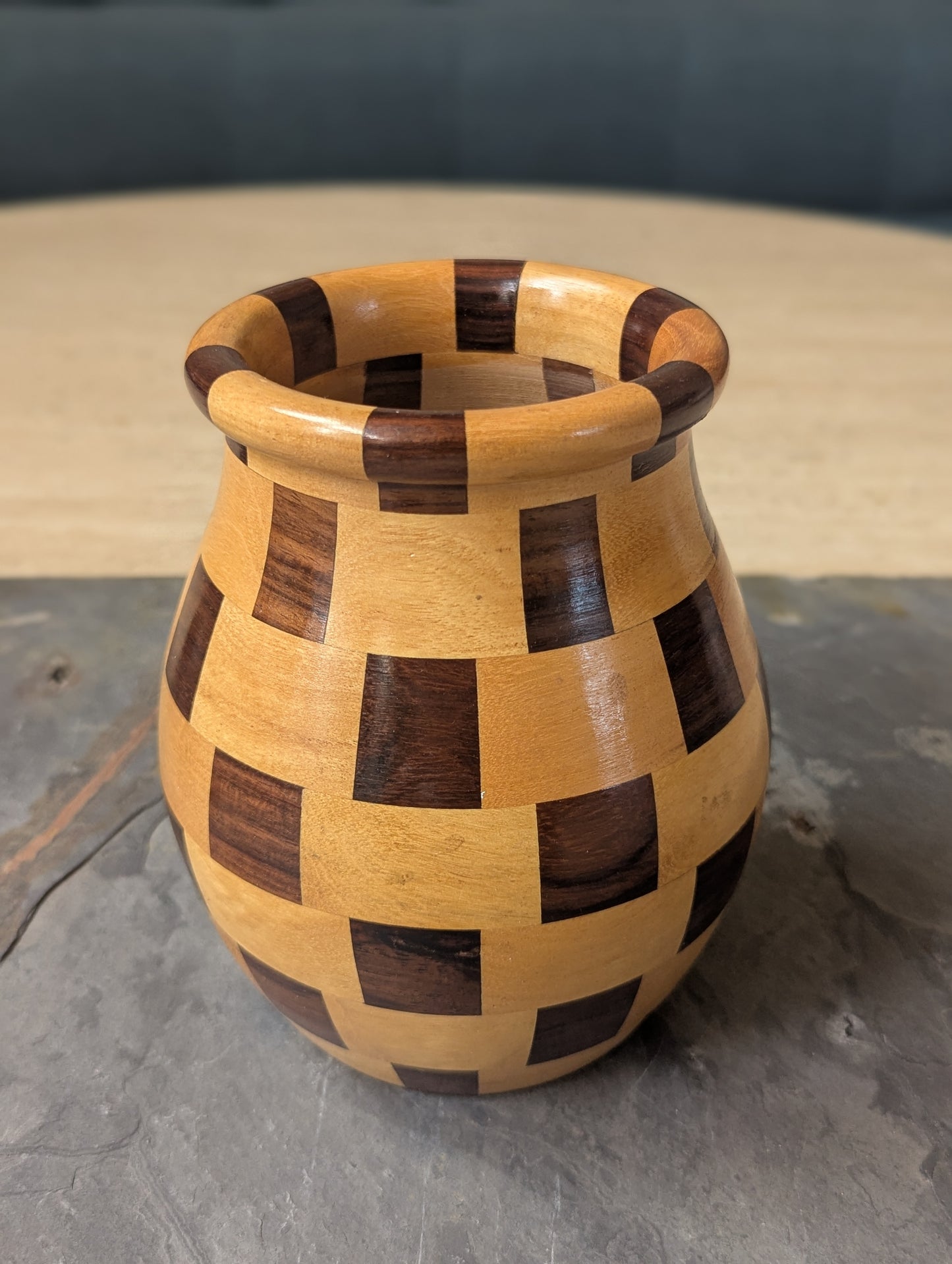 Segmented Wood Vase – Checkered Two-Tone Hardwood