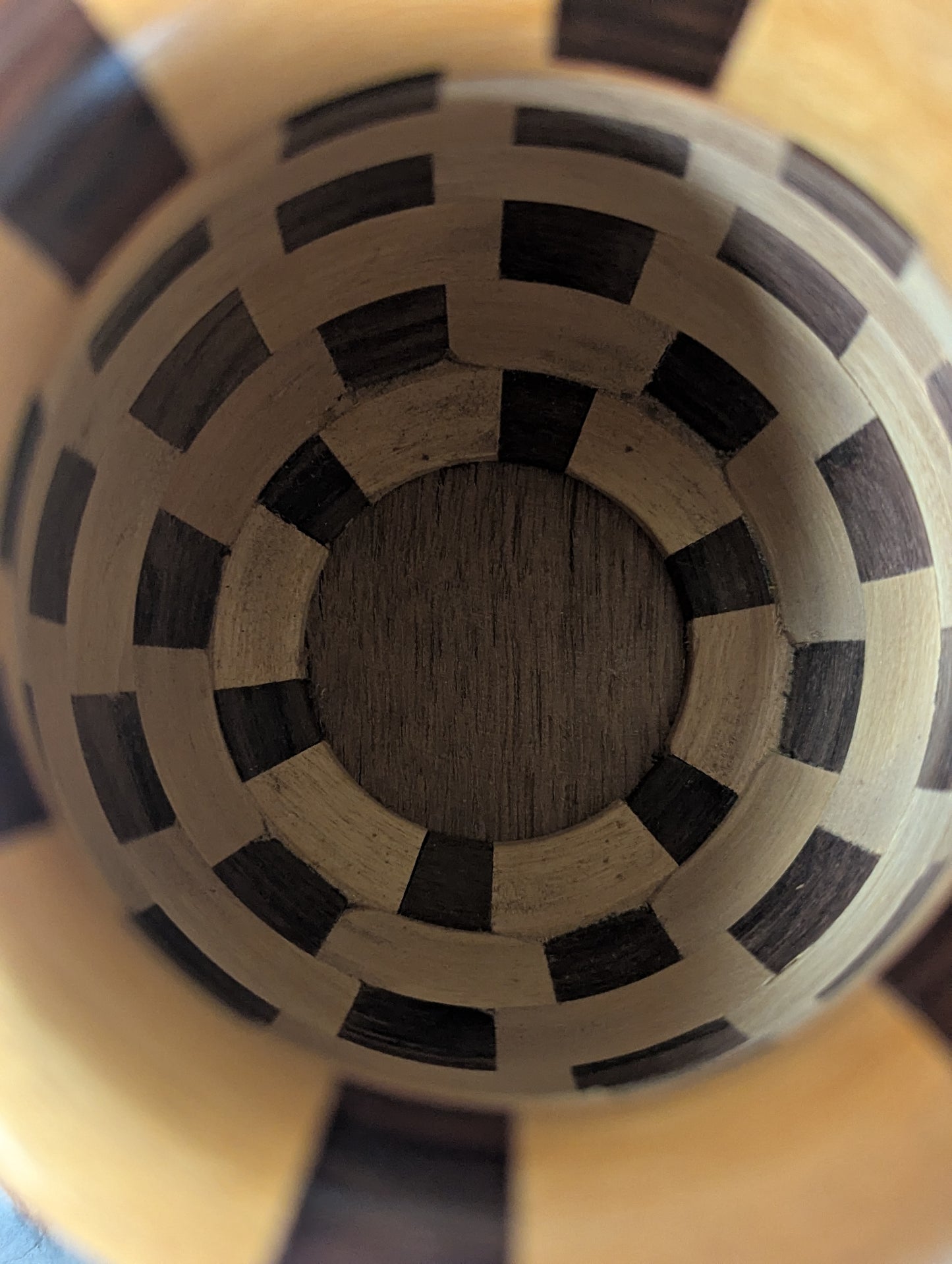 Segmented Wood Vase – Checkered Two-Tone Hardwood