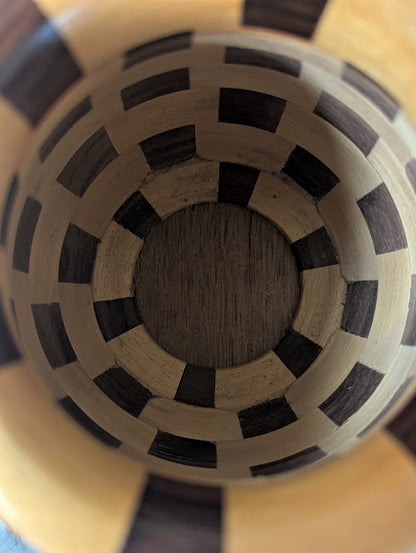Segmented Wood Vase – Checkered Two-Tone Hardwood