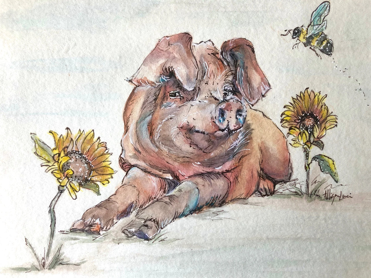 Jolene with Sunflowers — Watercolor Portrait Print by Allie for the Soul